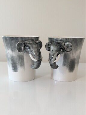 Pier 1 Imports Elephant Mug Set of 2 16 oz Stoneware Vintage